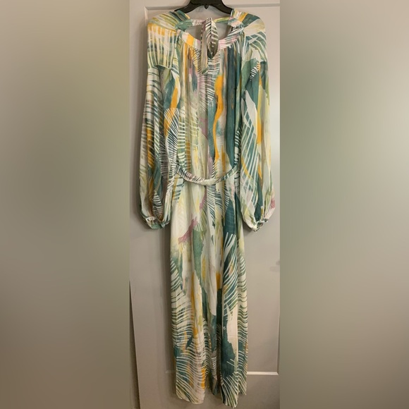NWT Andrea Iyamah Sade Cover Up Chiffon Maxi Dress Size S/M (US 6-10) Blue/Gold - Picture 5 of 16